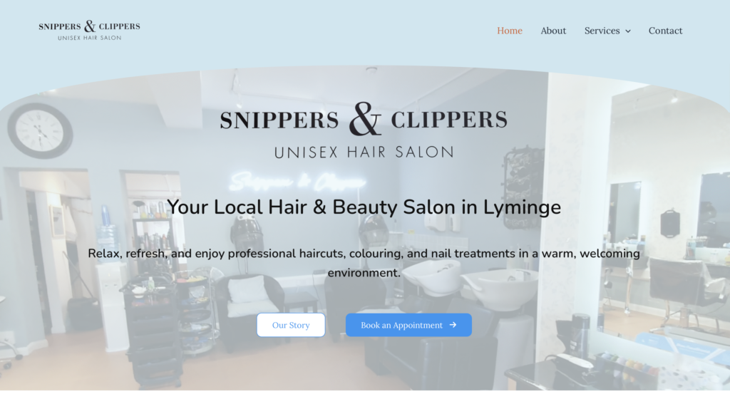 A screenshot of Snippers and Clippers home page