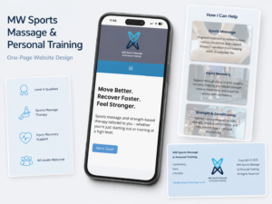 an example of a one-page website built for MW Sports Therapy