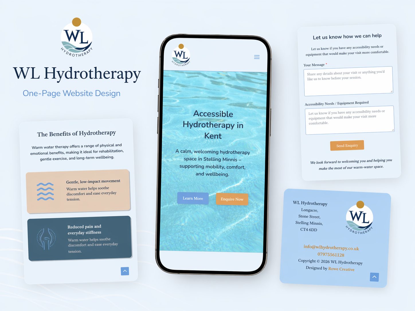an example of a one-page website built for WL Hydrotherapy